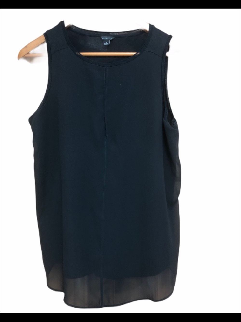 Ann Taylor Black Sleeveless Chiffon-Hem Shell Top Womens Medium Lined semi sheer